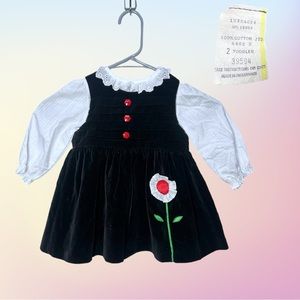 VTG 90's Baby Togs 2 Piece White L/S under top & Black Velvet Dress Set Size 2T